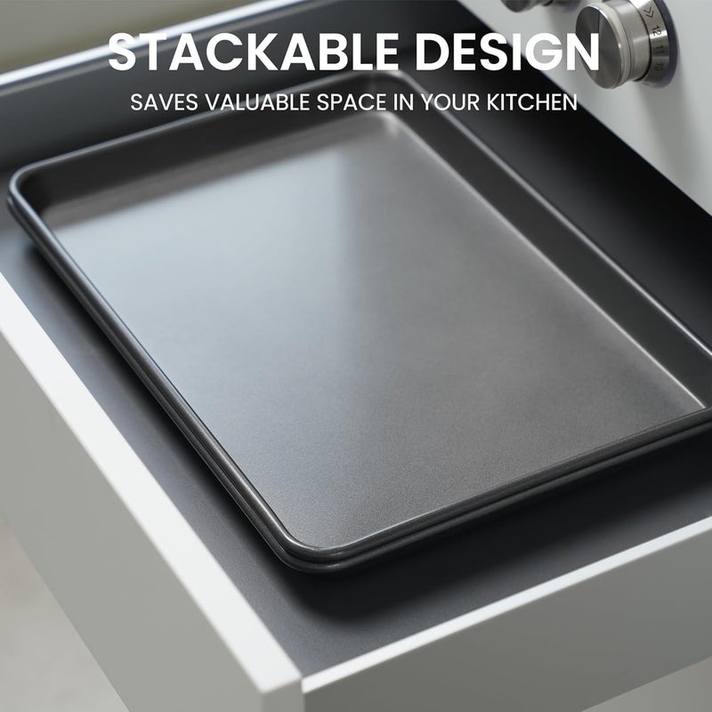BLISI 15" x 10" Jelly Roll Pans (2 Pack), Nonstick Carbon Steel Baking Sheets for Cookies, Pastries, Brownies & Roasting, Heavy-Duty Bakeware Set - Image 4
